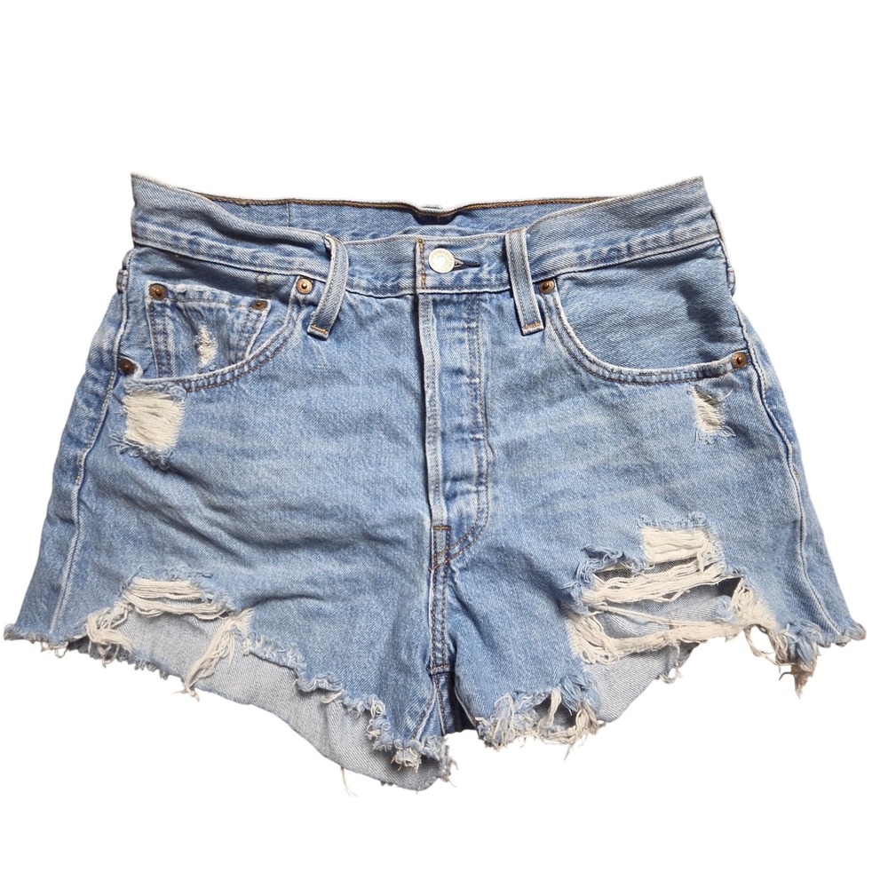 Levi's 501 High Rise Distressed Denim Cut Off Shorts 28 Button Fly Resort Beach